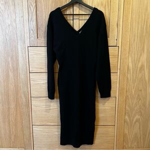 Equipment Jeannie Cashmere Long Sleeve V Neck Plunge Dress True Black Small NWT